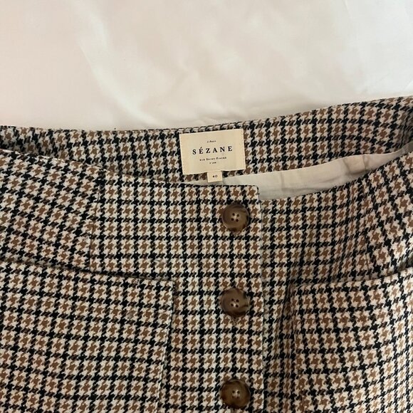 Sezane Beige and Black Houndstooth Button-Front Mini Skirt - Picture 5 of 5